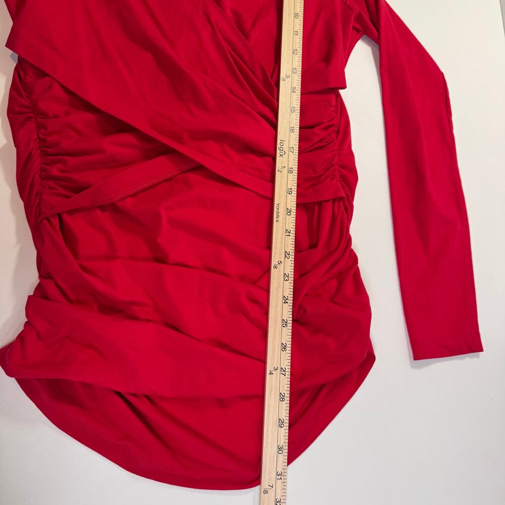 Sundance Vanessa Faux Wrap Top Red Ruched V-Neck Long Sleeve Women’s L - Picture 6 of 7